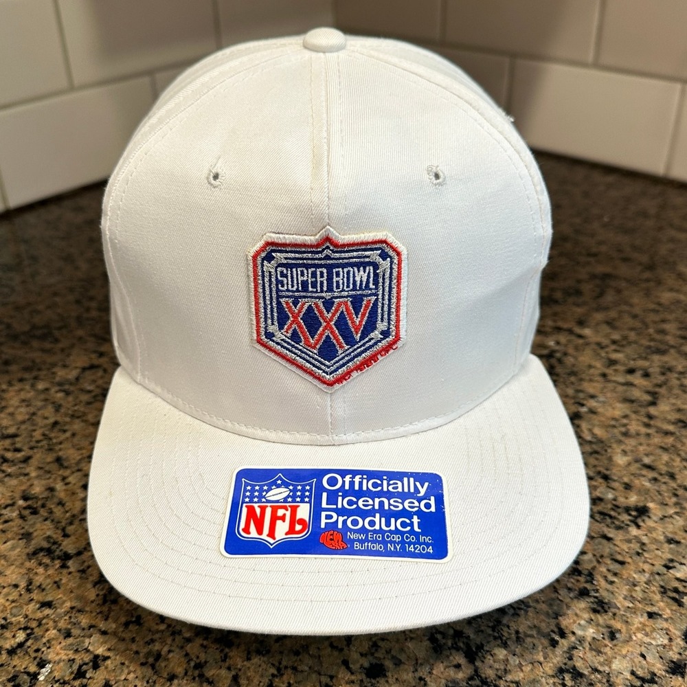 Vtg NFL Super Bowl XXV New Era PRO DESIGN Snapback Hat Mens OS White Cotton Poly